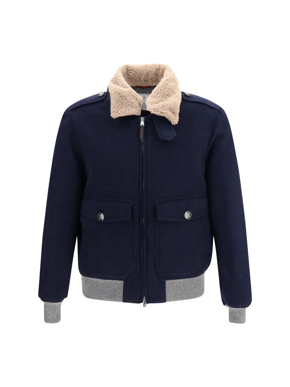 Brunello Cucinelli Cashmere beaver Jacket with shearling collar - Blue Colorato