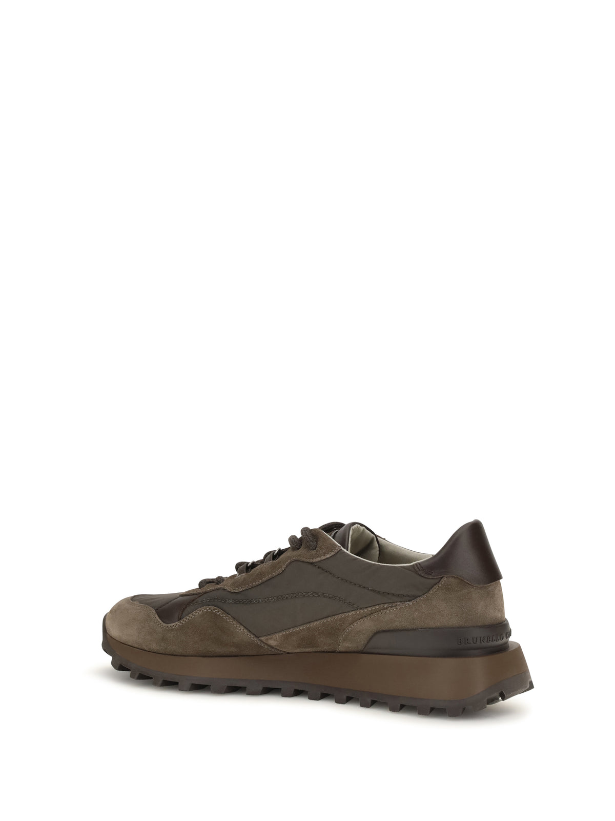 Brunello Cucinelli Suede and techno cotton Sneakers with Shiny Detail - Peat