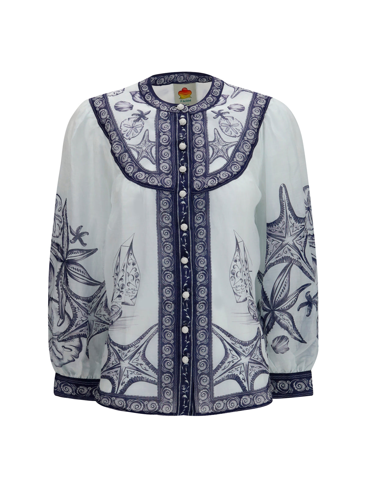 Farm Rio Printed ramie Shirt - Coast Scarf Off-White