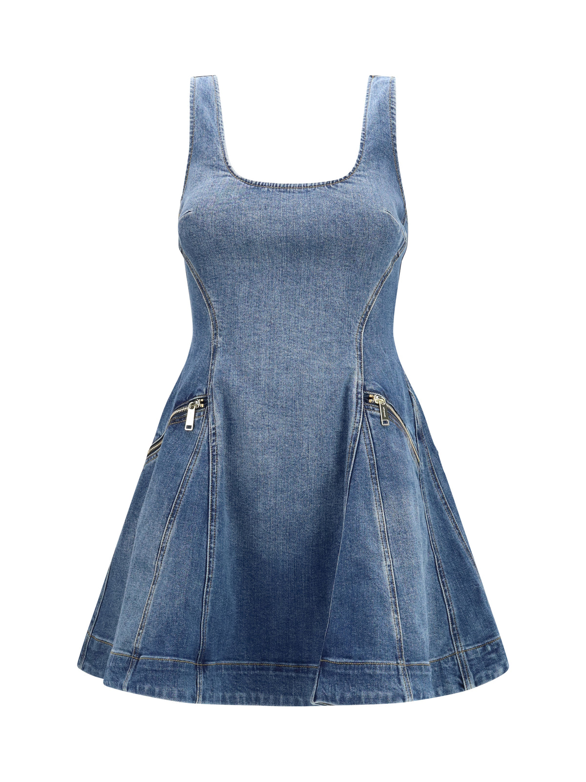 Self-Portrait Denim flared mini Dress - Blue