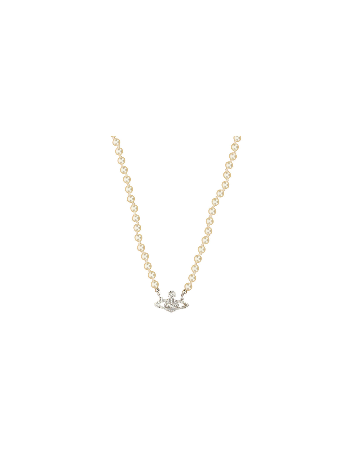 Vivienne Westwood Man Mini Bas Relief Pearl Necklace - Platinum / Cream Pearl / Crystal Crystal