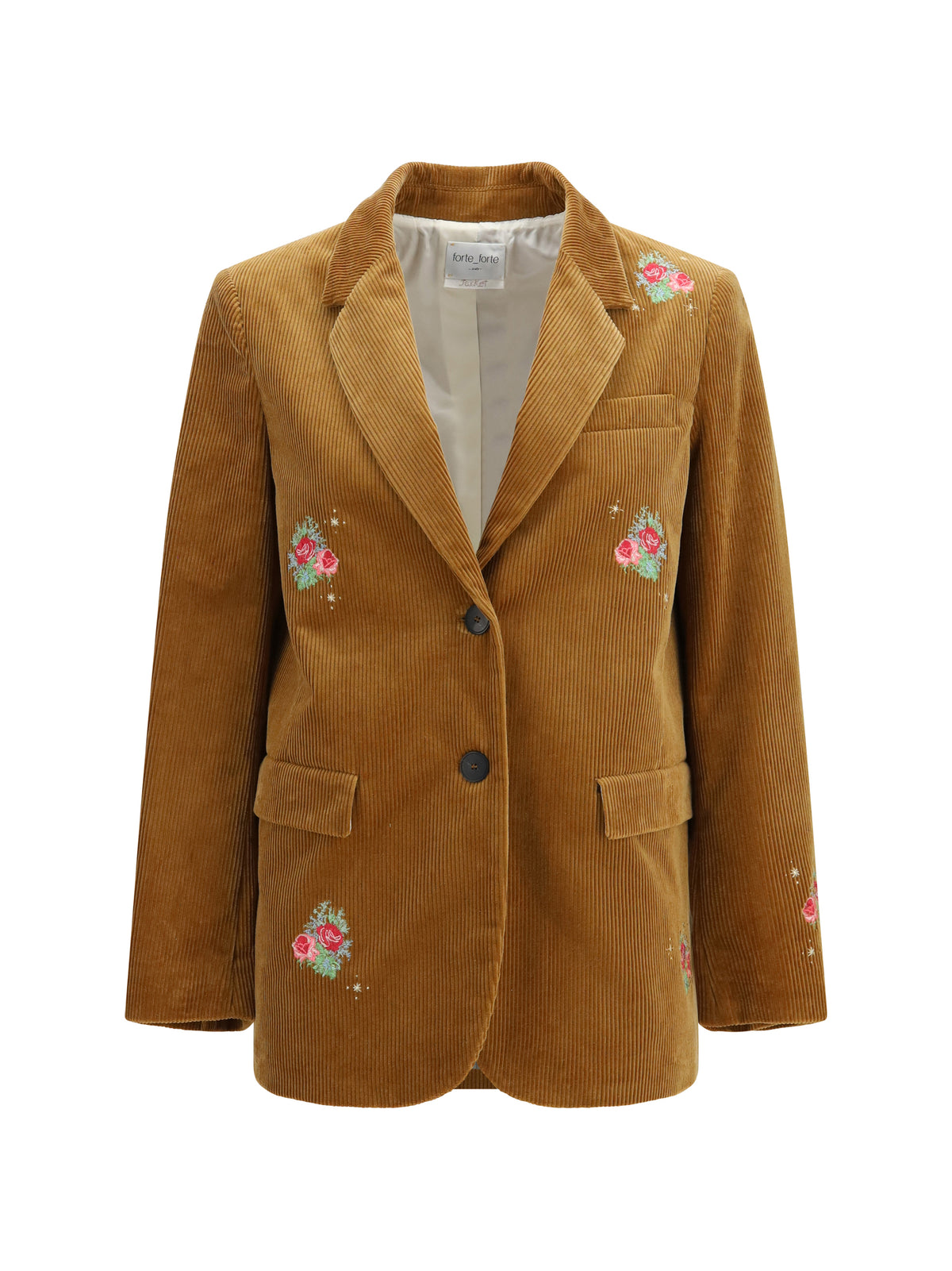 Forte_forte Bouquet velvet single-breasted Jacket with embroidery - Camel