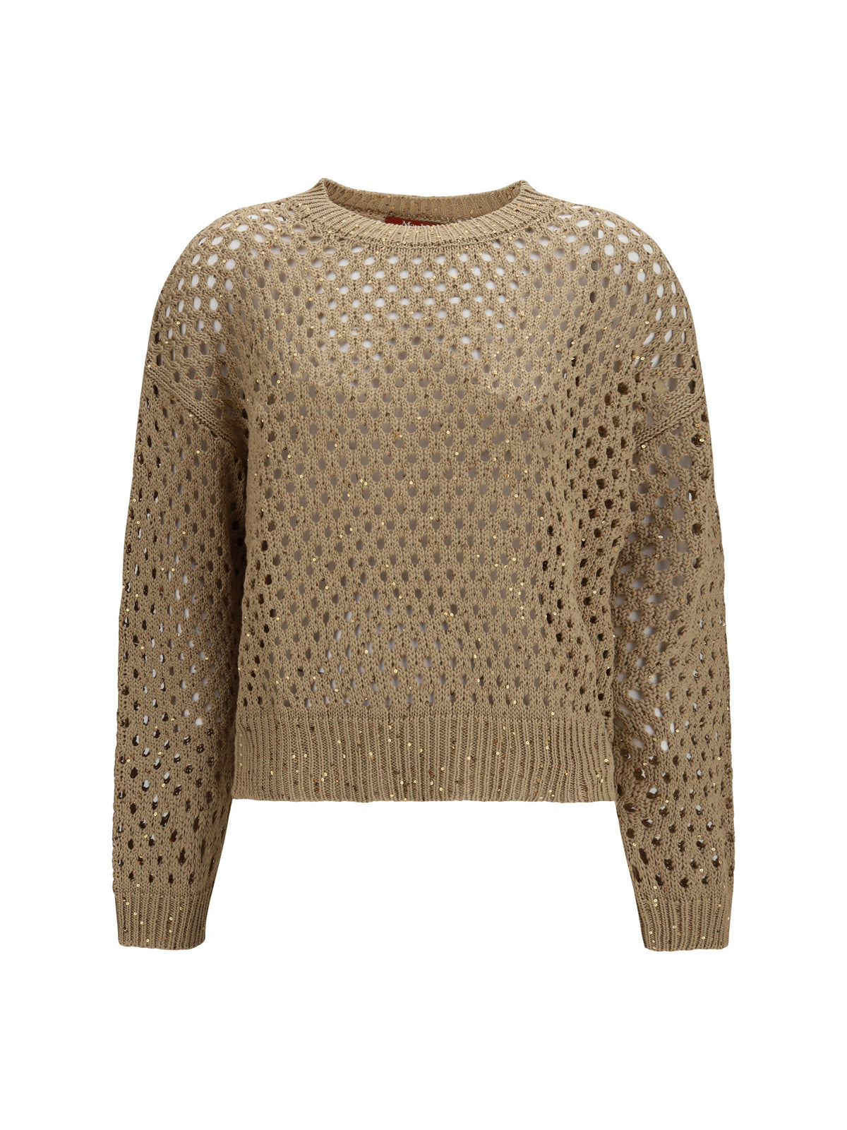 Max Mara Studio Open knit cotton Sweater with sequins - Camel