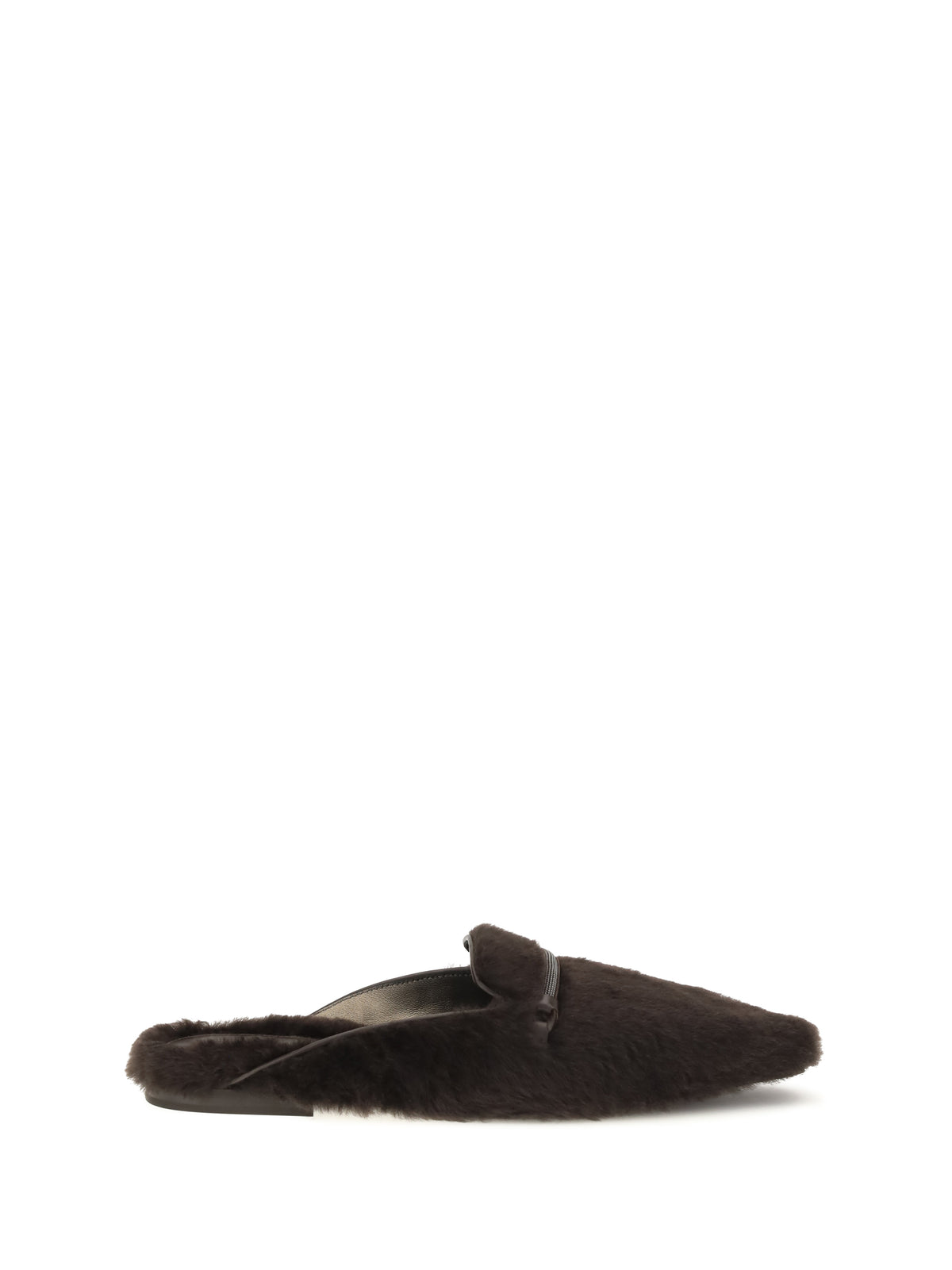 Brunello Cucinelli Shearling Ballerinas with Precious Bar - Moro