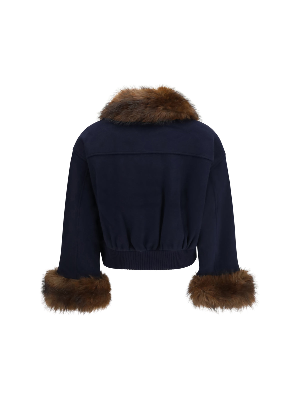 Self-Portrait Wool-blend Jacket with faux fur collar - Navy