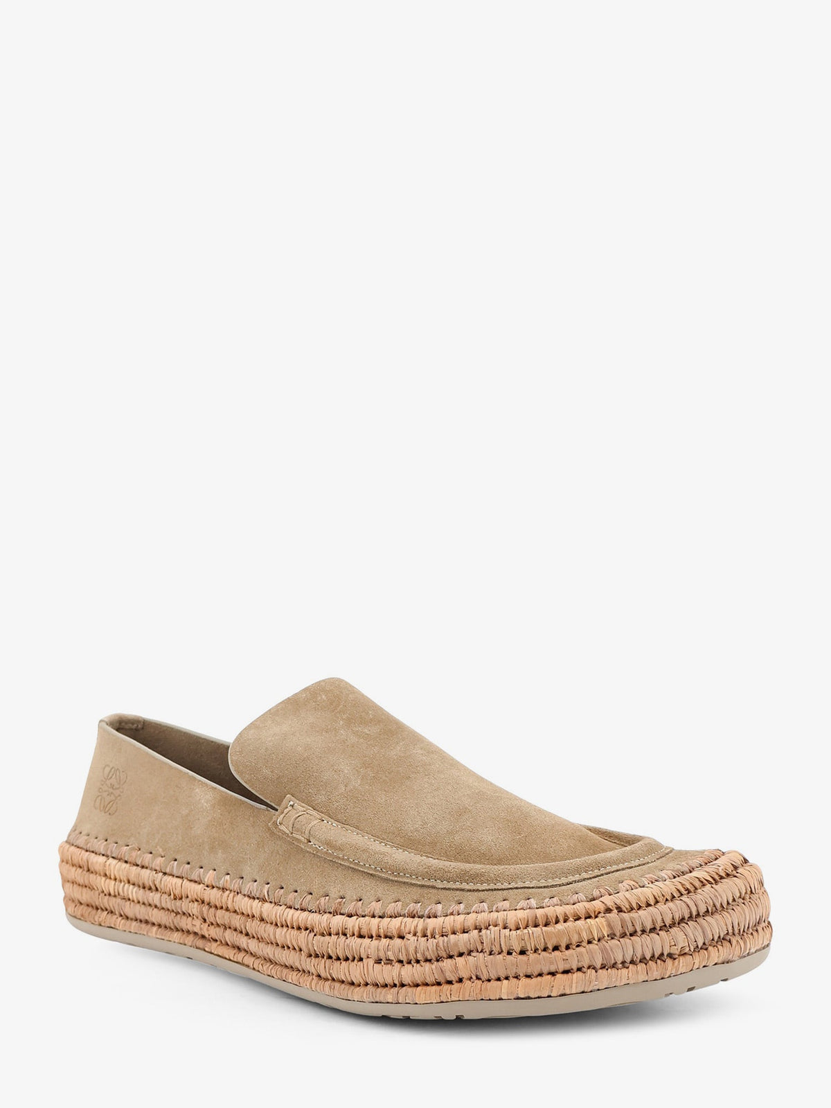 Loewe Rio suede and raffia loafers - Stone Grey