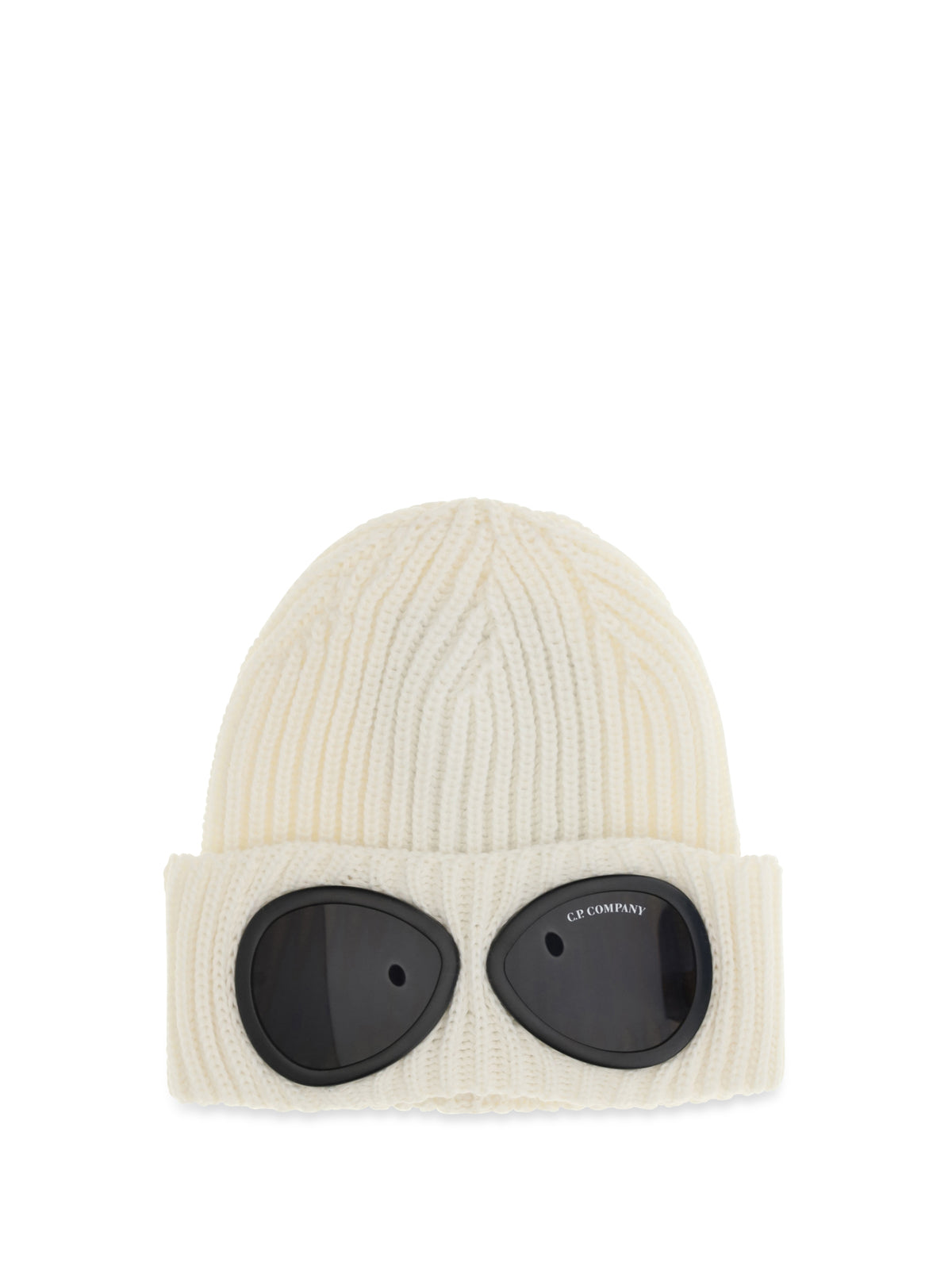C.P. Company Goggle Beanie Hat in extrafine merino wool - Gauze White