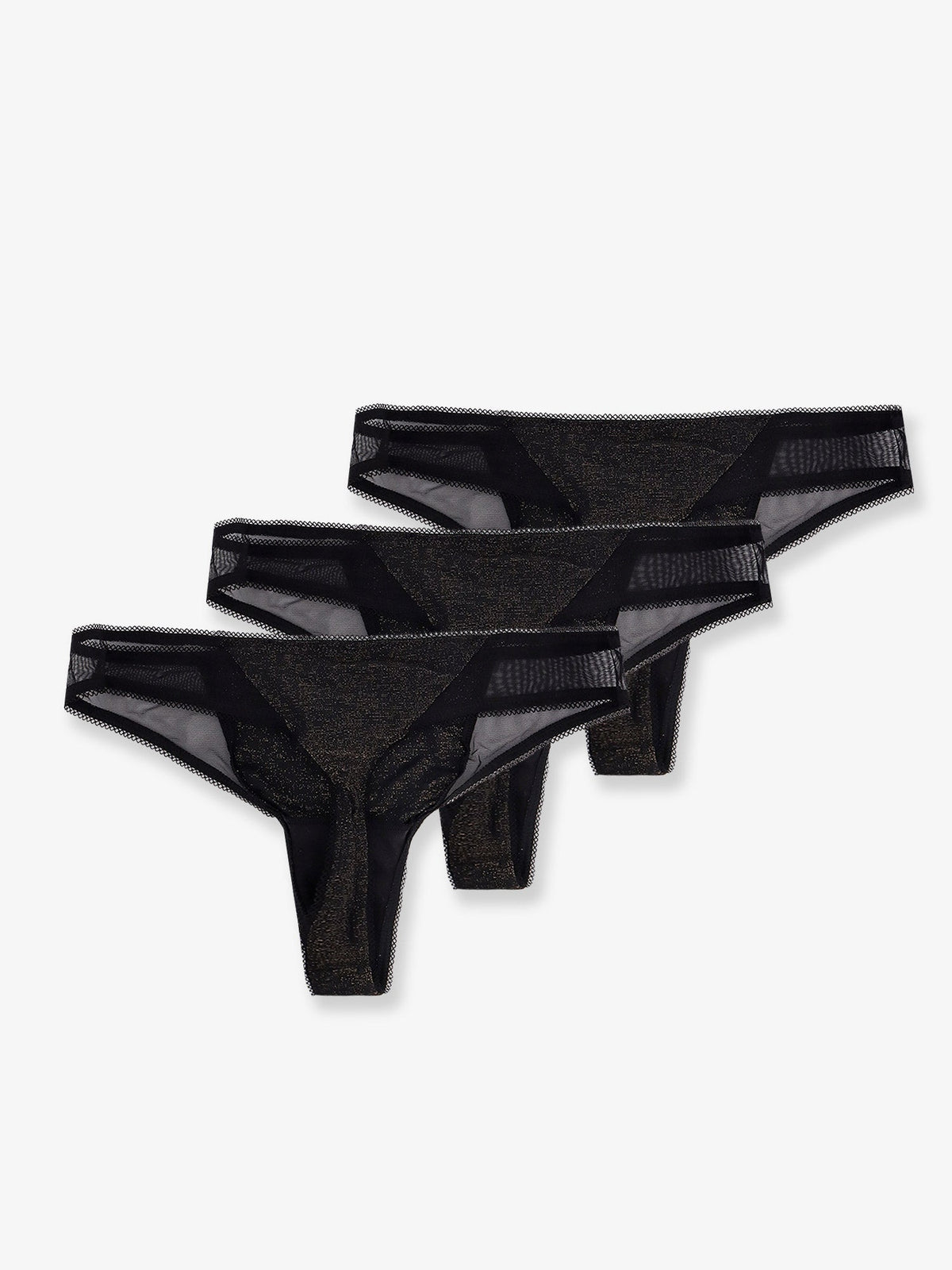 Boss Lurex thong tripack with lace trim - Black