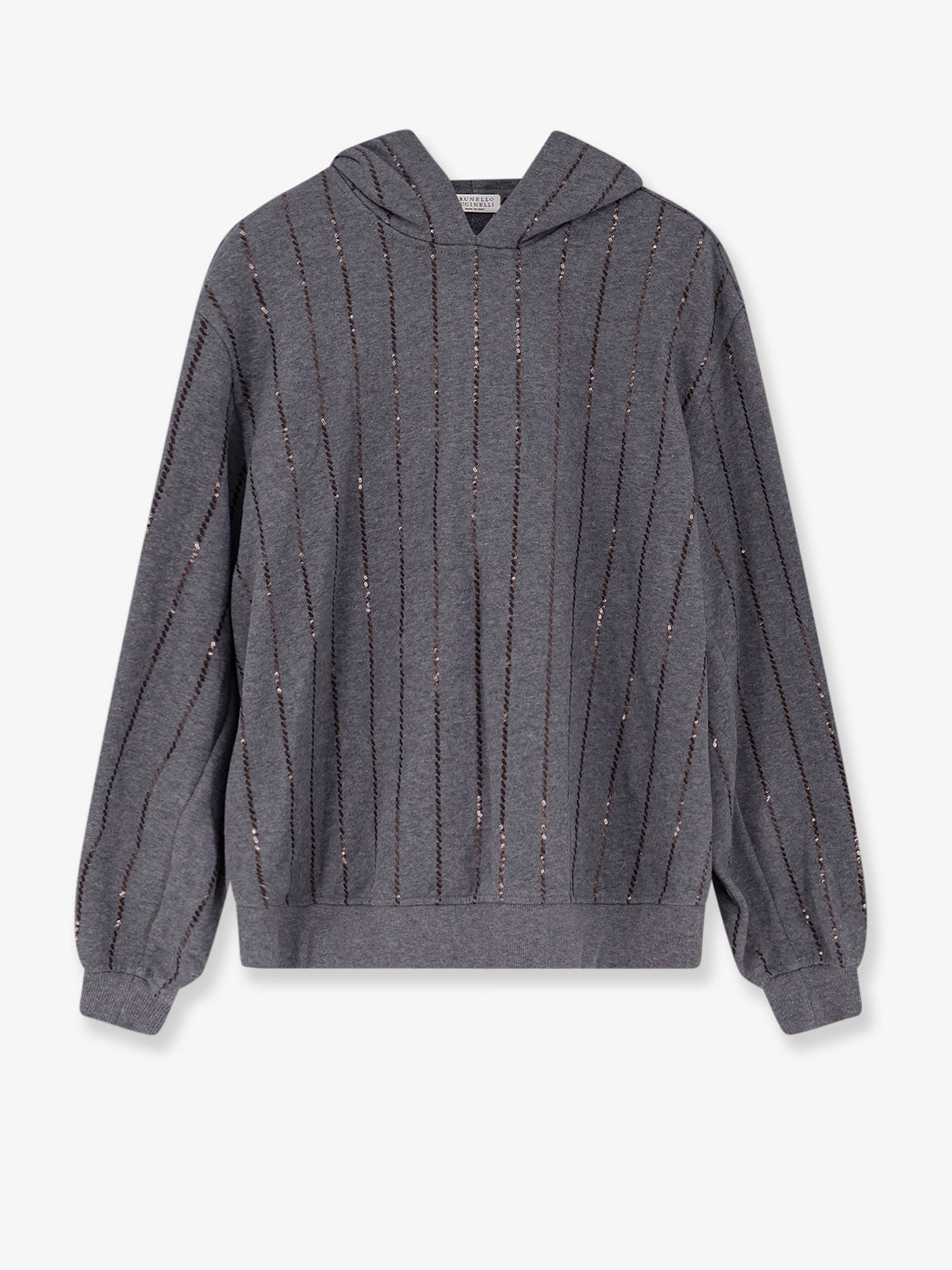 Brunello Cucinelli Dazzling chalk stripe embroidery cotton sweatshirt - Piombo