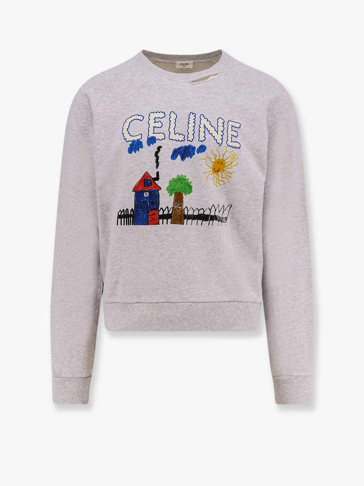 Celine Cotton sweatshirt with multicolor print - Pale Grey Multico