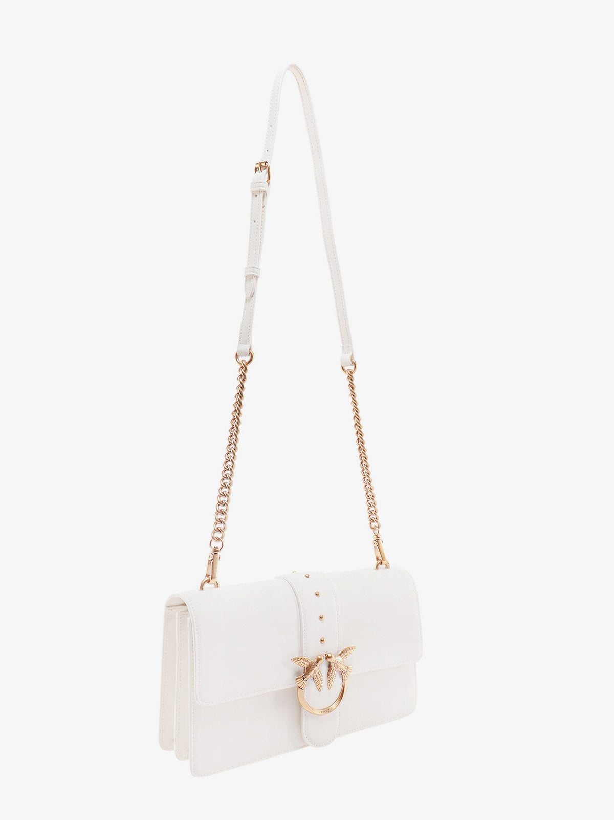 Pinko Leather shoulder bag with love birds buckle - Bianco