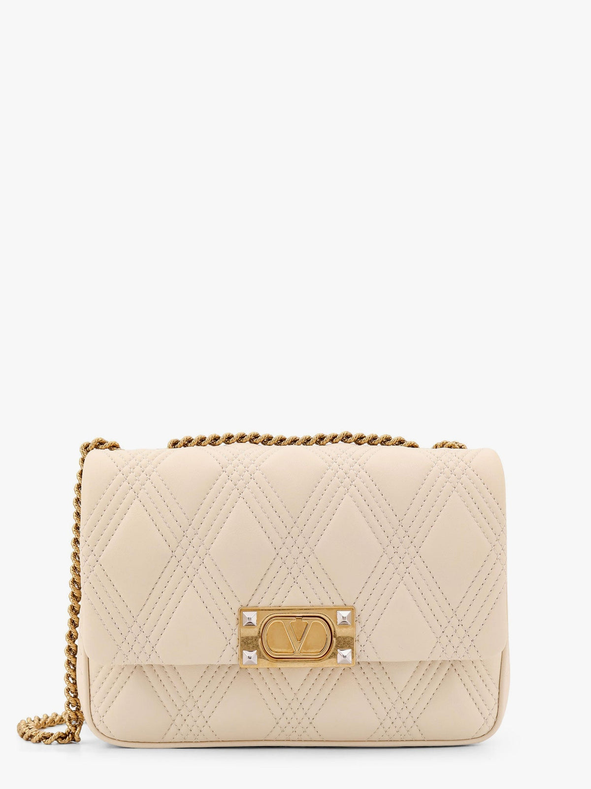 Valentino Garavani Valentino Garavani quiltie 67 leather medium shoulder bag with chain - Beige