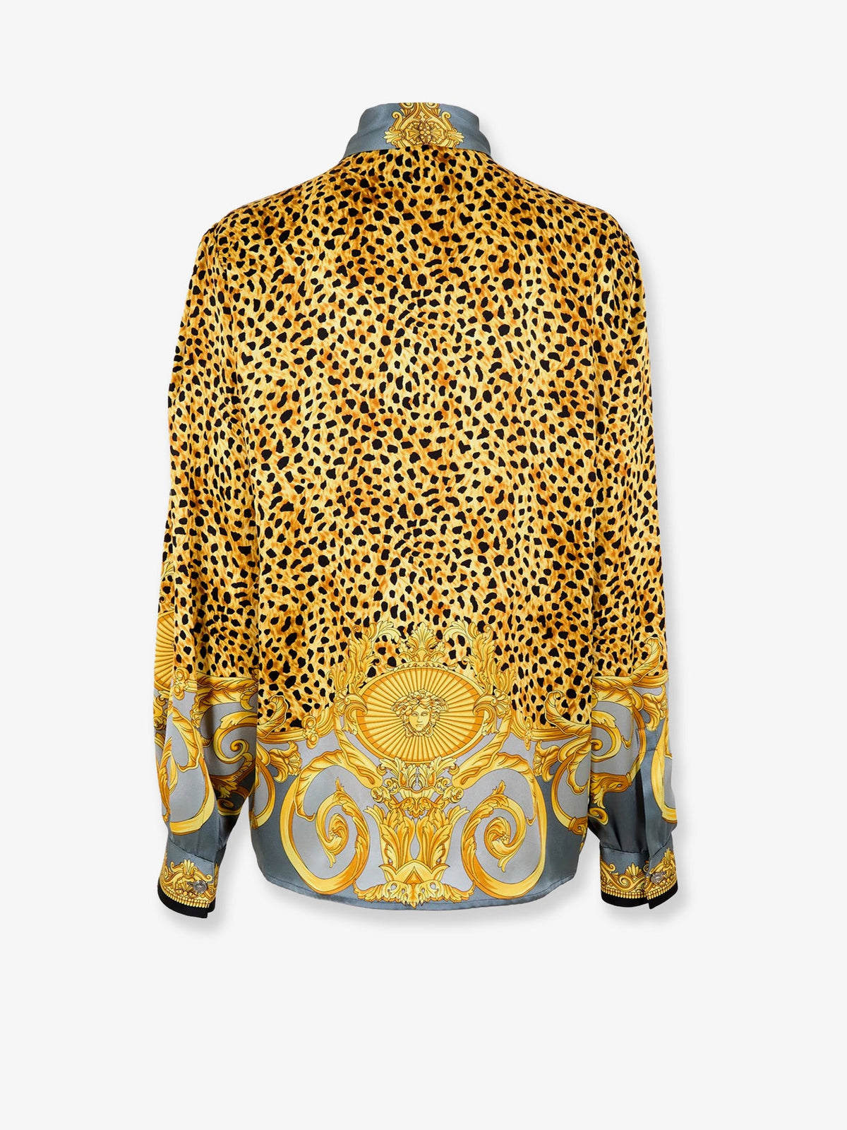 Versace Cheetah Foulard Lavallière silk shirt - Light Grey+Elephant Grey