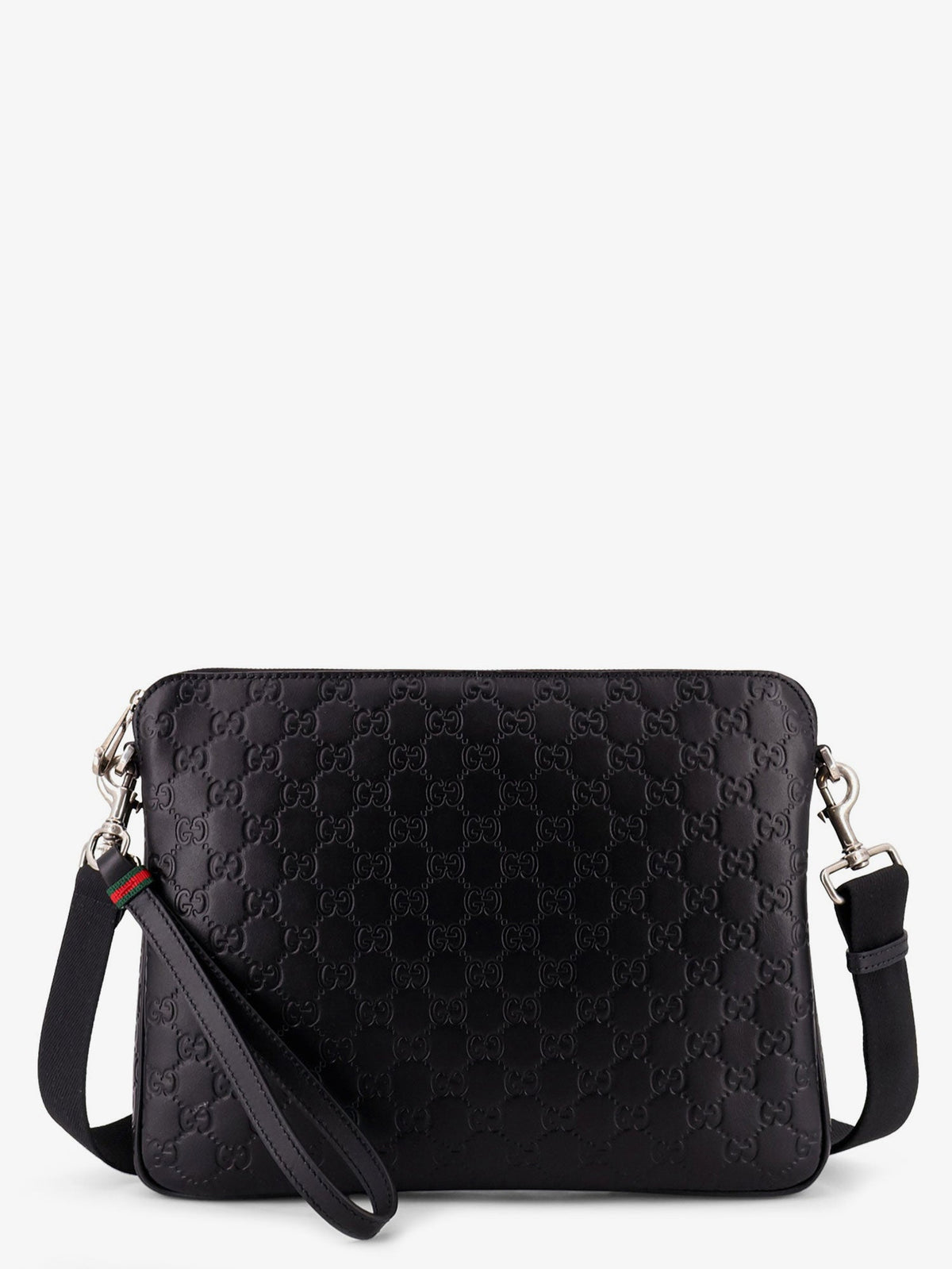 Gucci Leather GG Emblem crossbody bag with embossed GG motif - Black