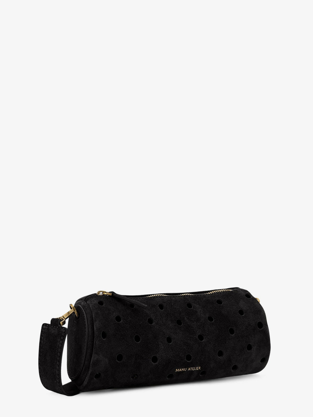 Manu Atelier Mini Cylinder suede crossbody bag - Black
