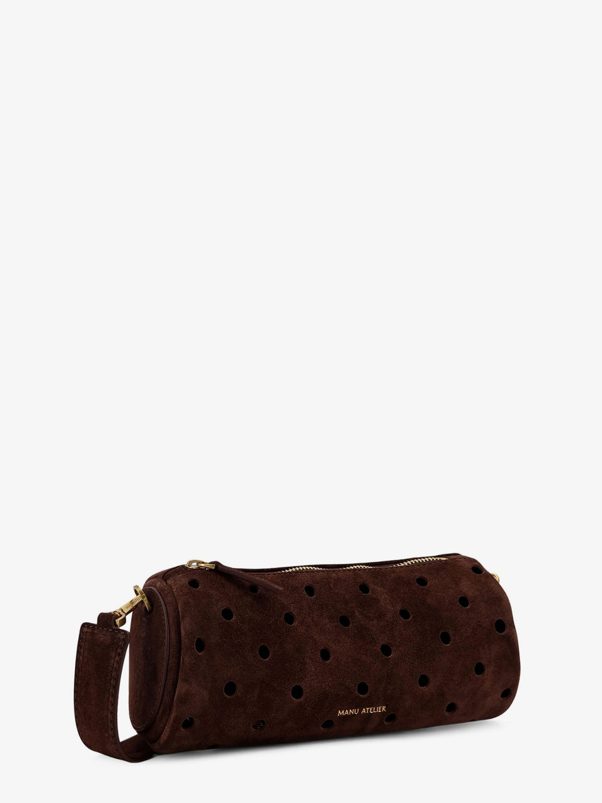 Manu Atelier Mini Cylinder suede crossbody bag - Deep Brown