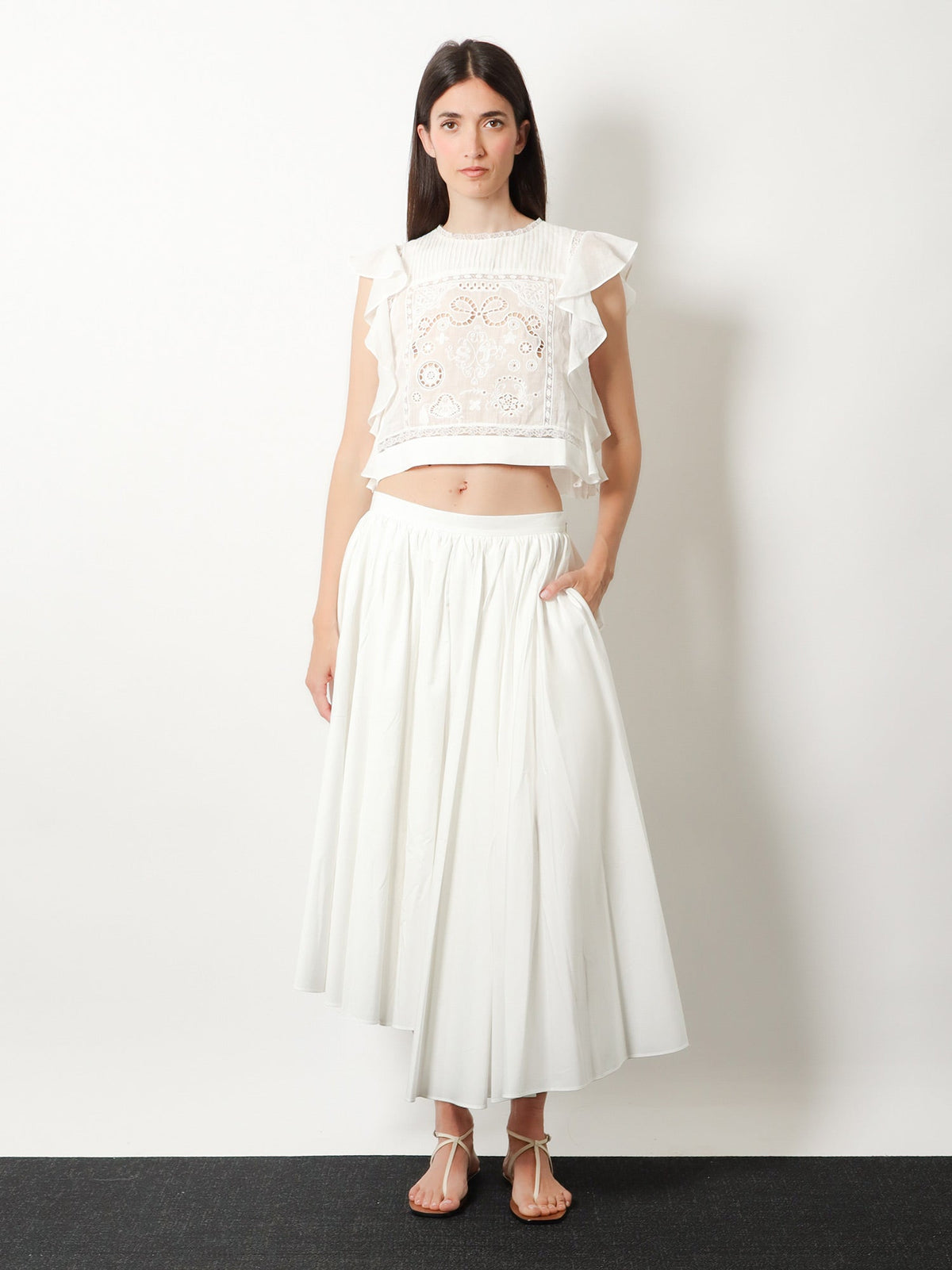 Self-Portrait Asymmetrical cotton skirt - White