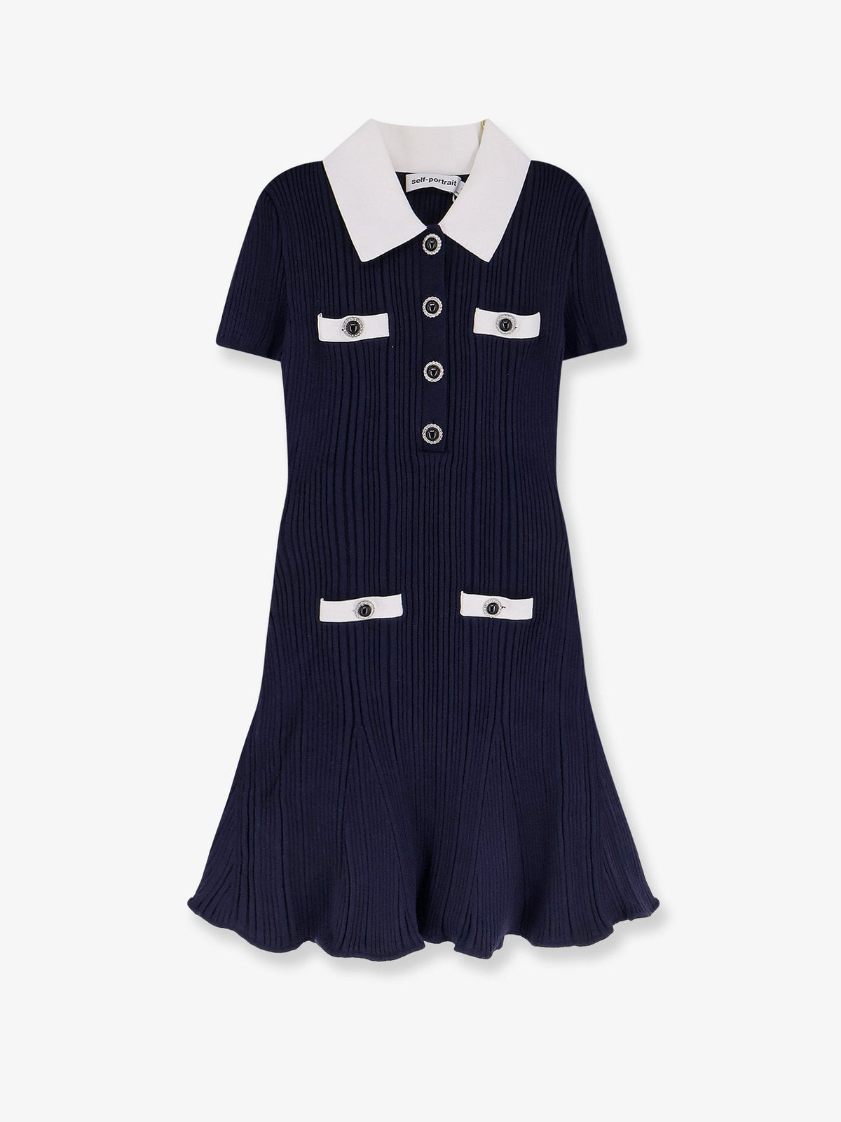 Self-Portrait Ribbed mini dress - Navy