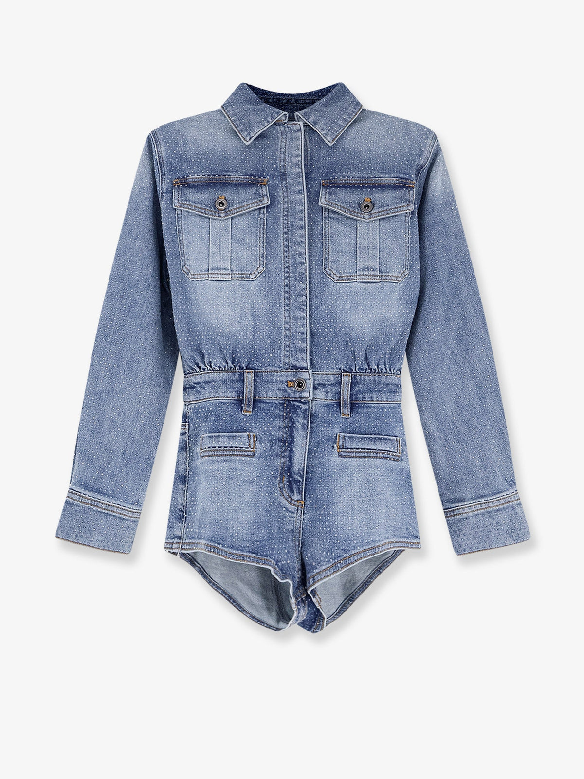 Self-Portrait Denim jumpsuit with rhinestones - Blue