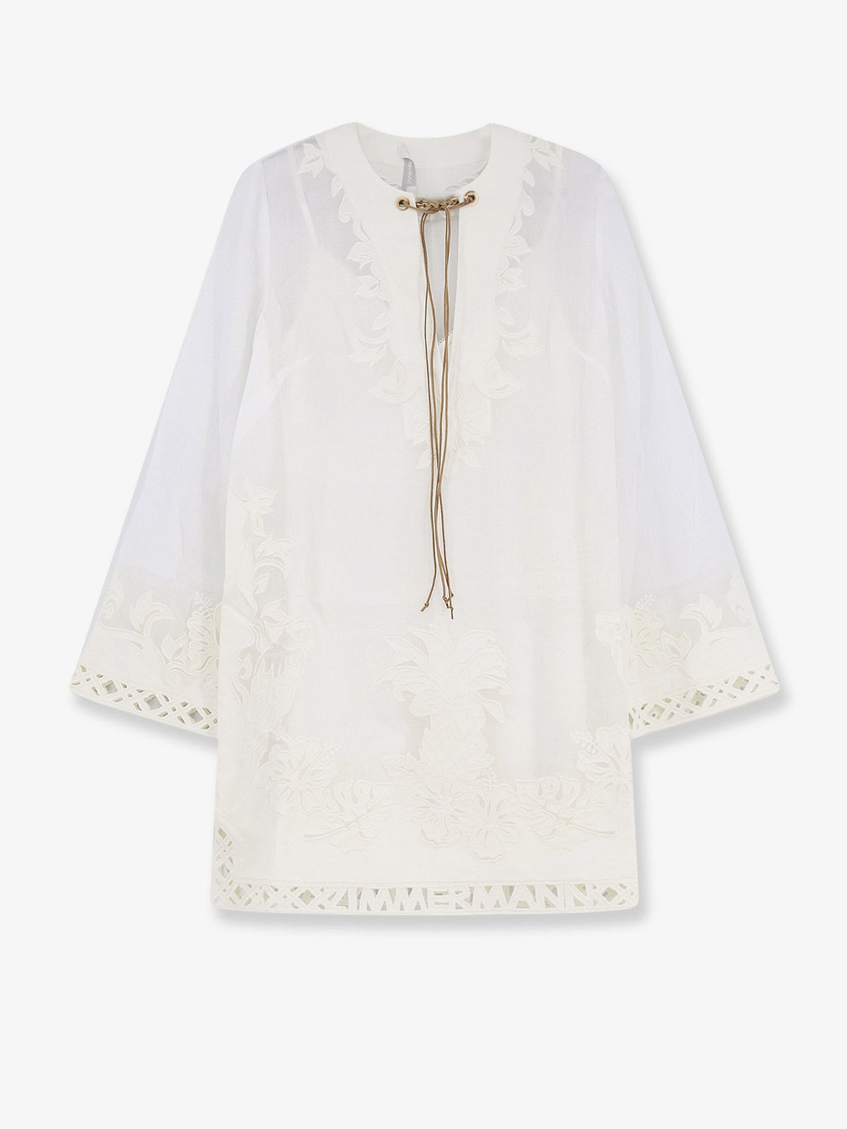 Zimmermann Indra ramie long dress with all-over embroidery - Ivory