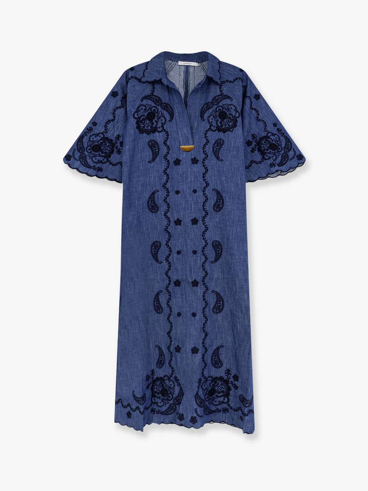 Zimmermann Aster long denim dress with contrasting embroidery - Railwayblue