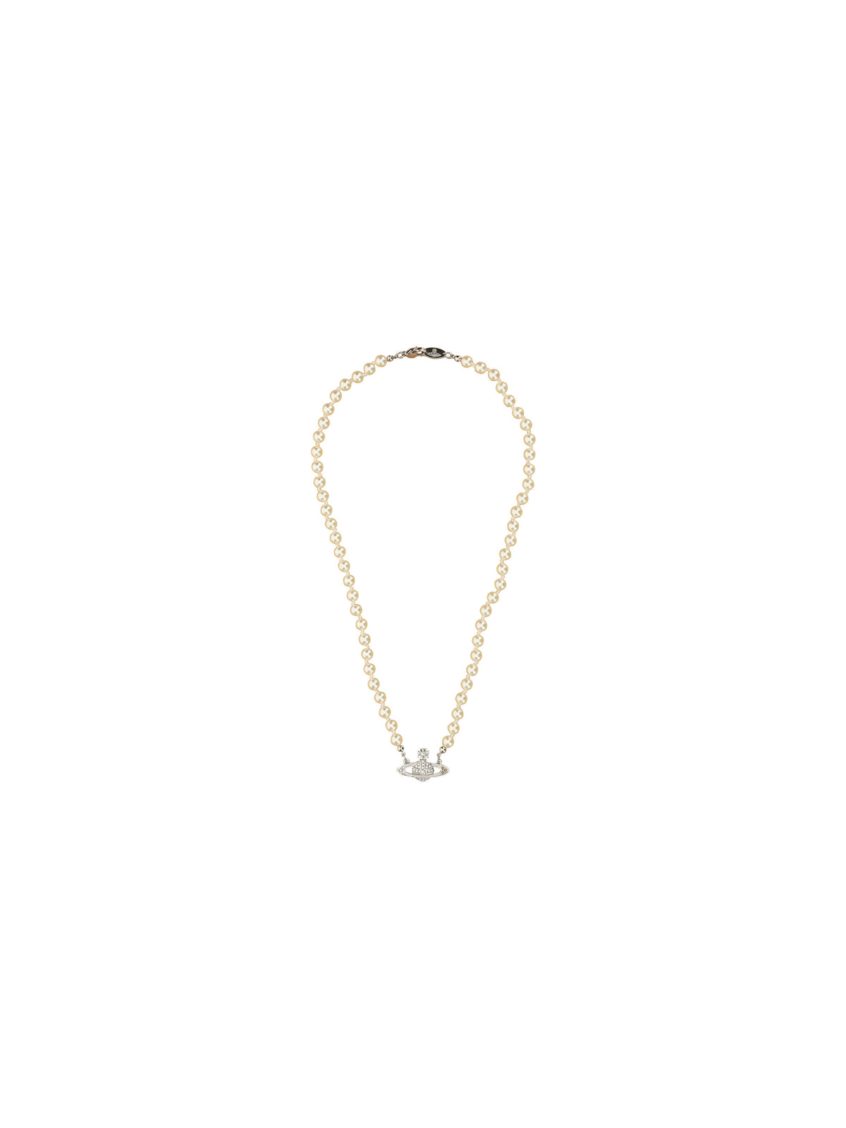 Vivienne Westwood Man Mini Bas Relief Pearl Necklace - Platinum / Cream Pearl / Crystal Crystal