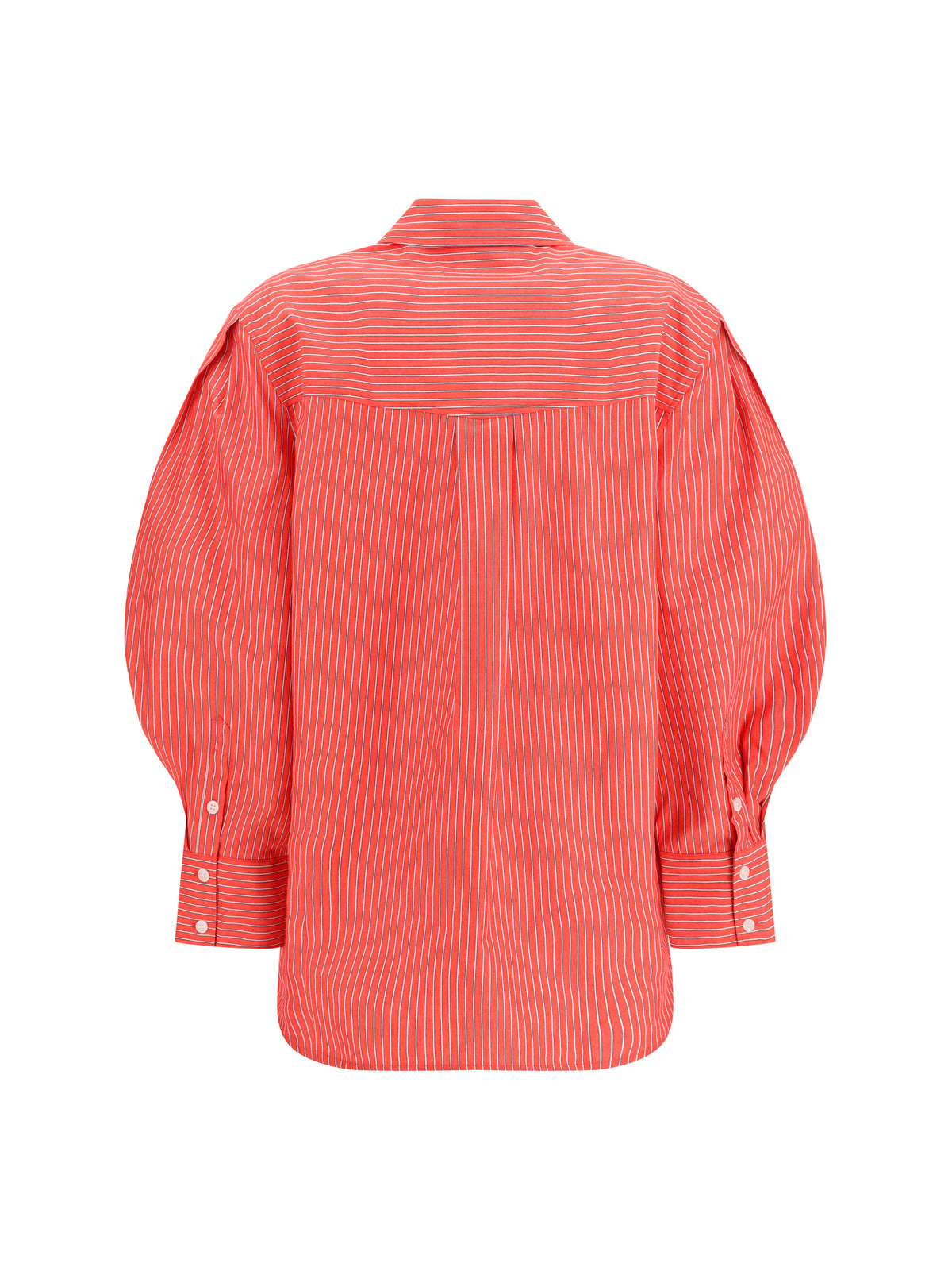 Ganni Striped cotton Shirt with balloon sleeves - High Risk Red