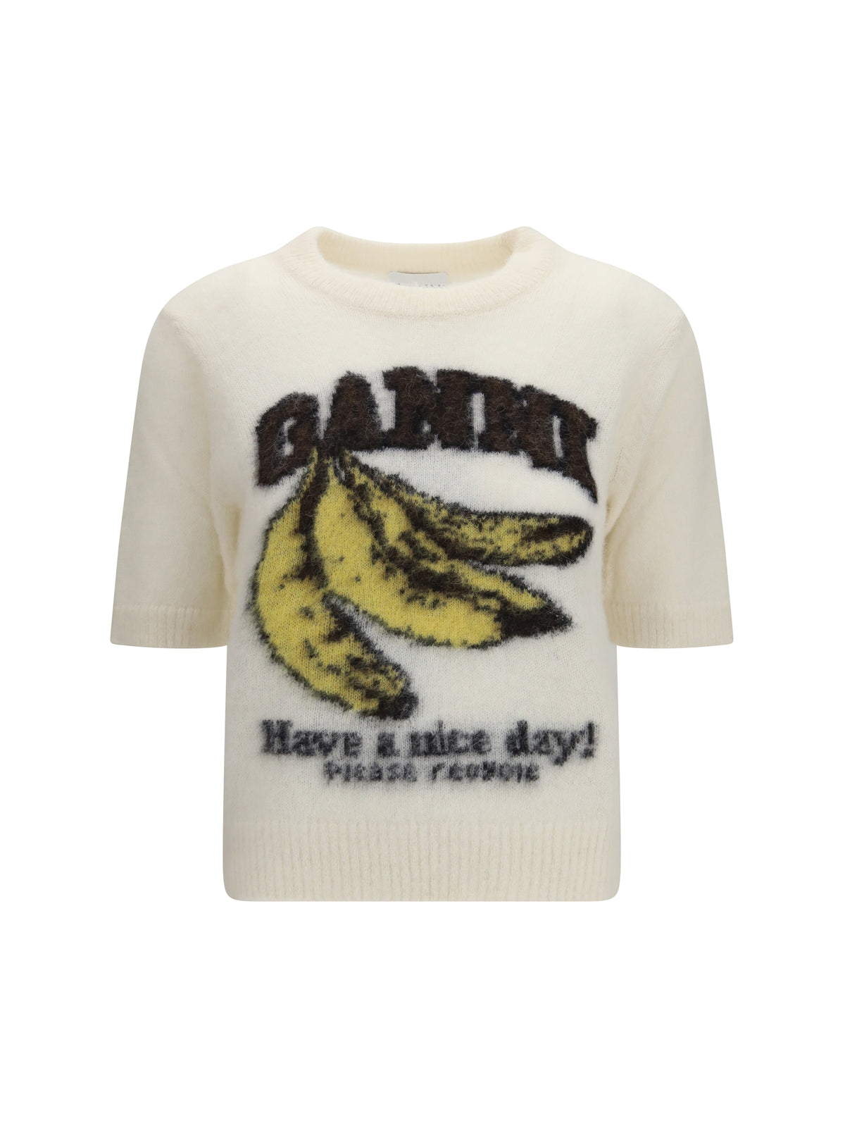 Ganni Alpaca graphic knit T-shirt - Egret