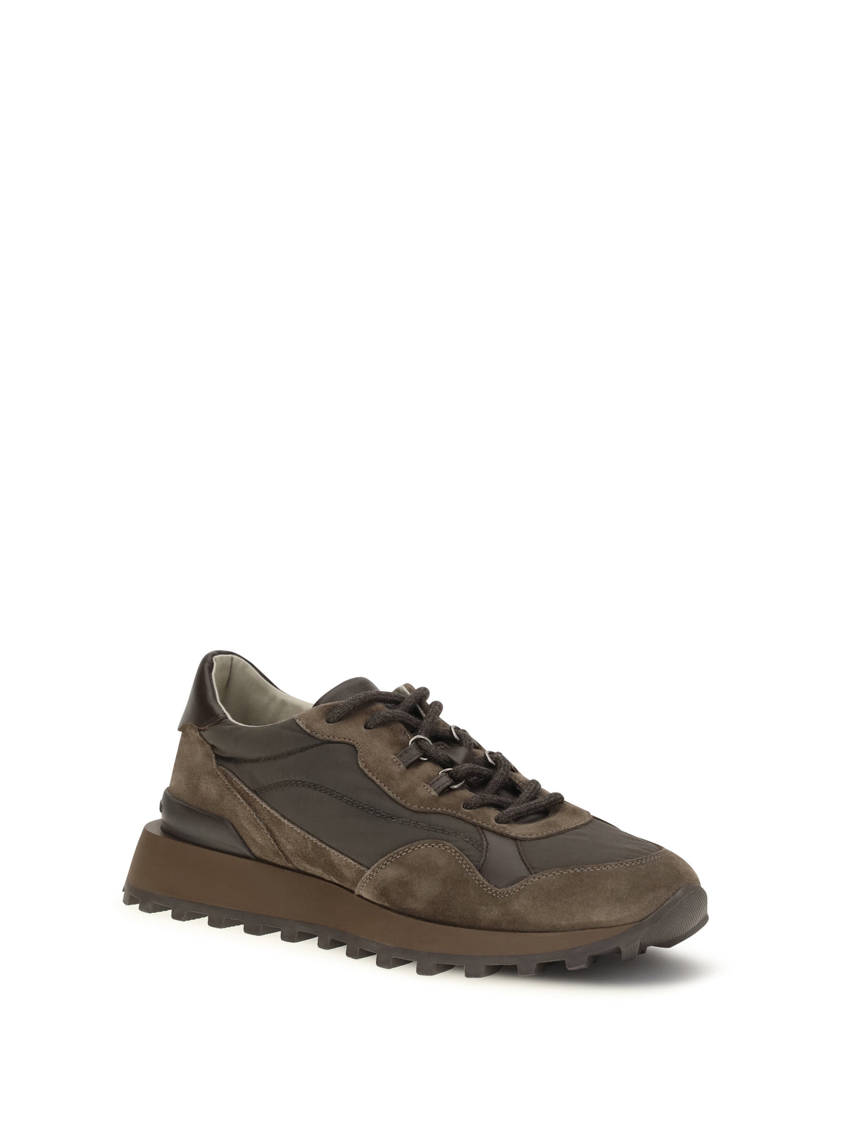 Brunello Cucinelli Suede and techno cotton Sneakers with Shiny Detail - Peat
