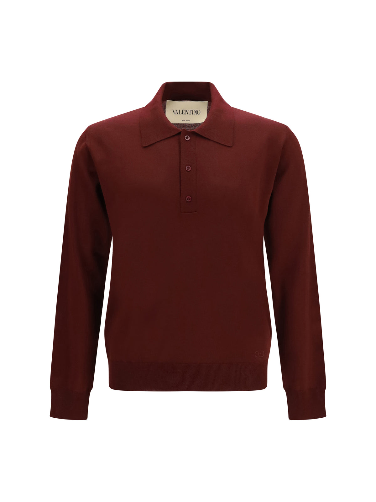 Valentino Long-sleeve wool Polo with VLogo - Burgundy