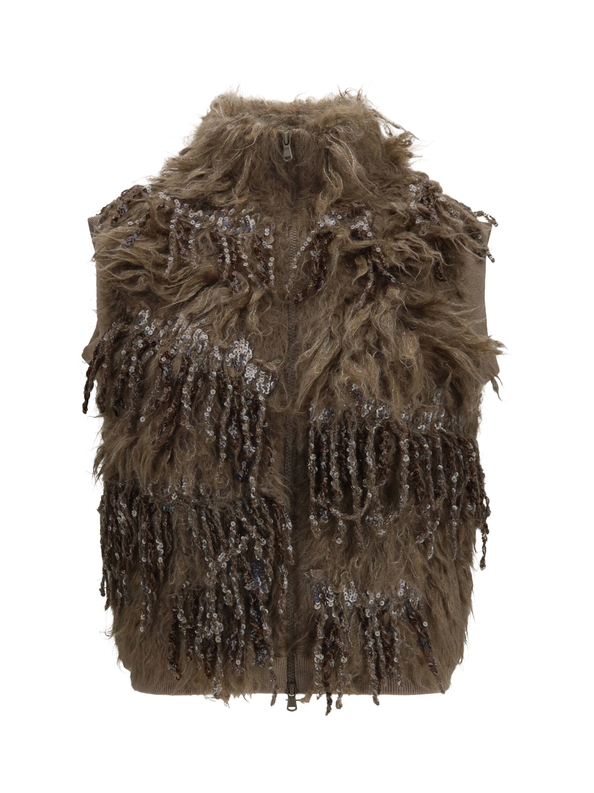 Brunello Cucinelli Mohair-blend sequin zip Cardigan - Beige Dark