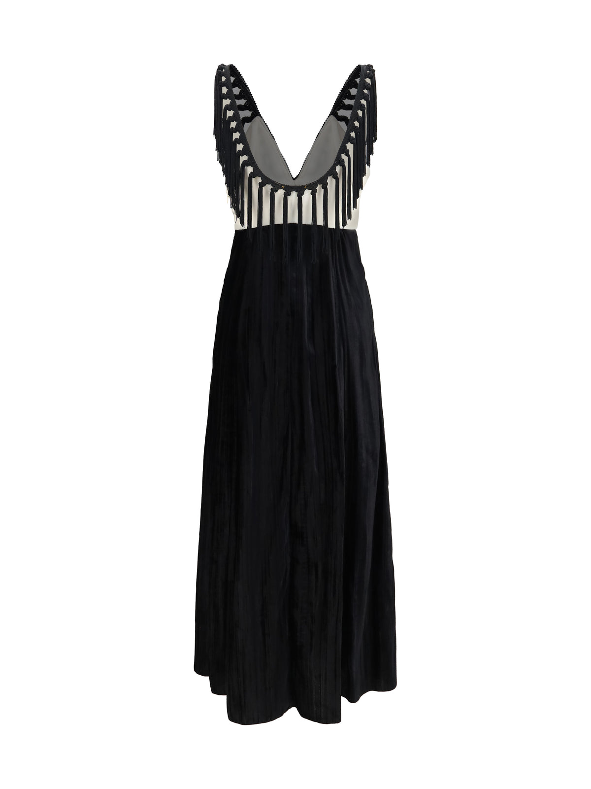 Forte_forte Color-block velvet Long Dress with fringes - Black