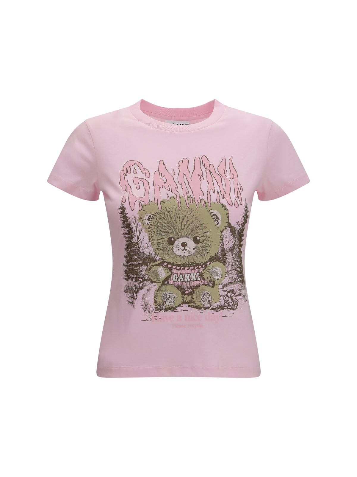 Ganni Teddy Forest baby fit cotton T-shirt - Chalk Pink
