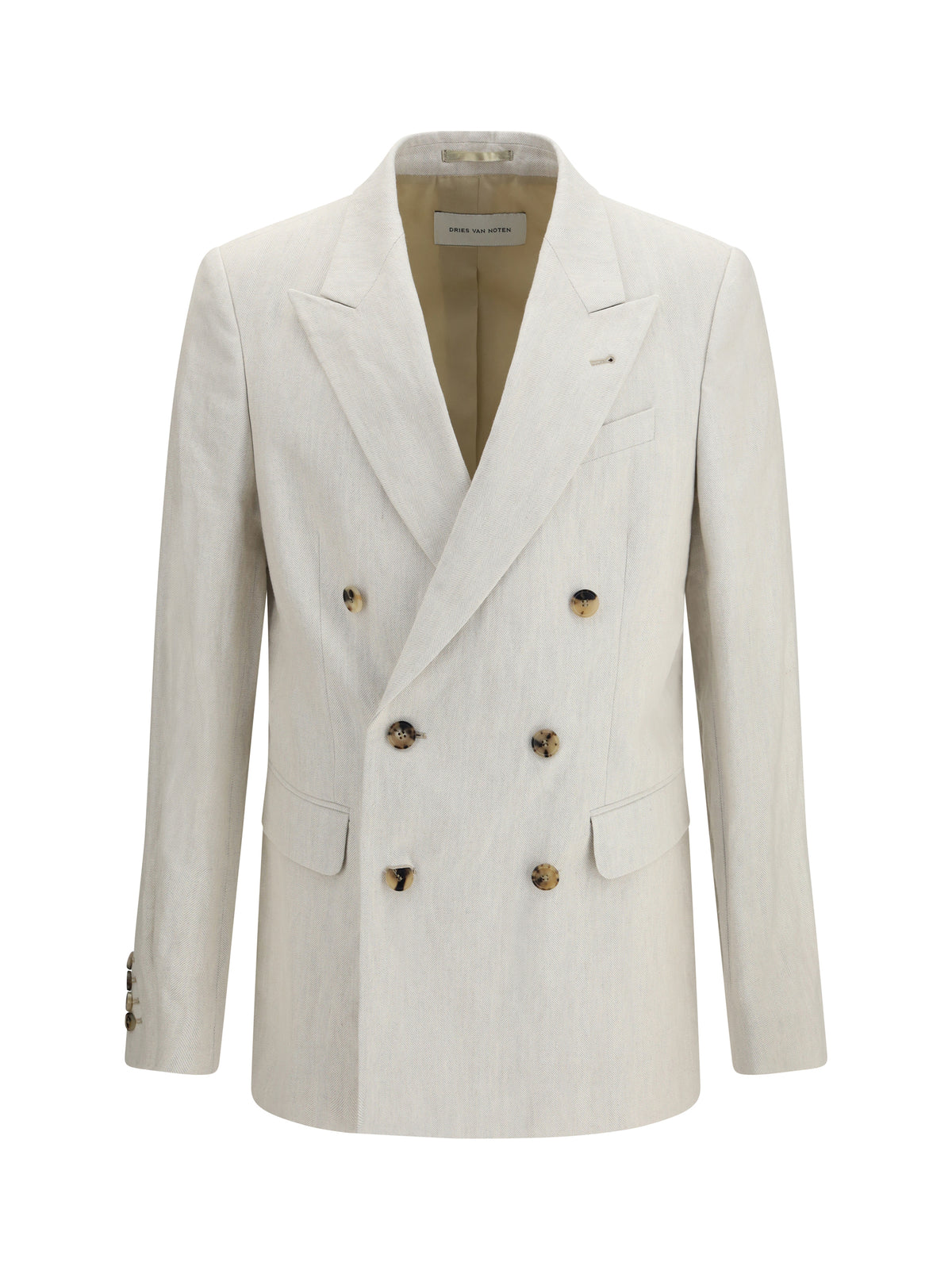 Dries Van Noten Barry Blazer in a cotton and linen herringbone blend - Off White