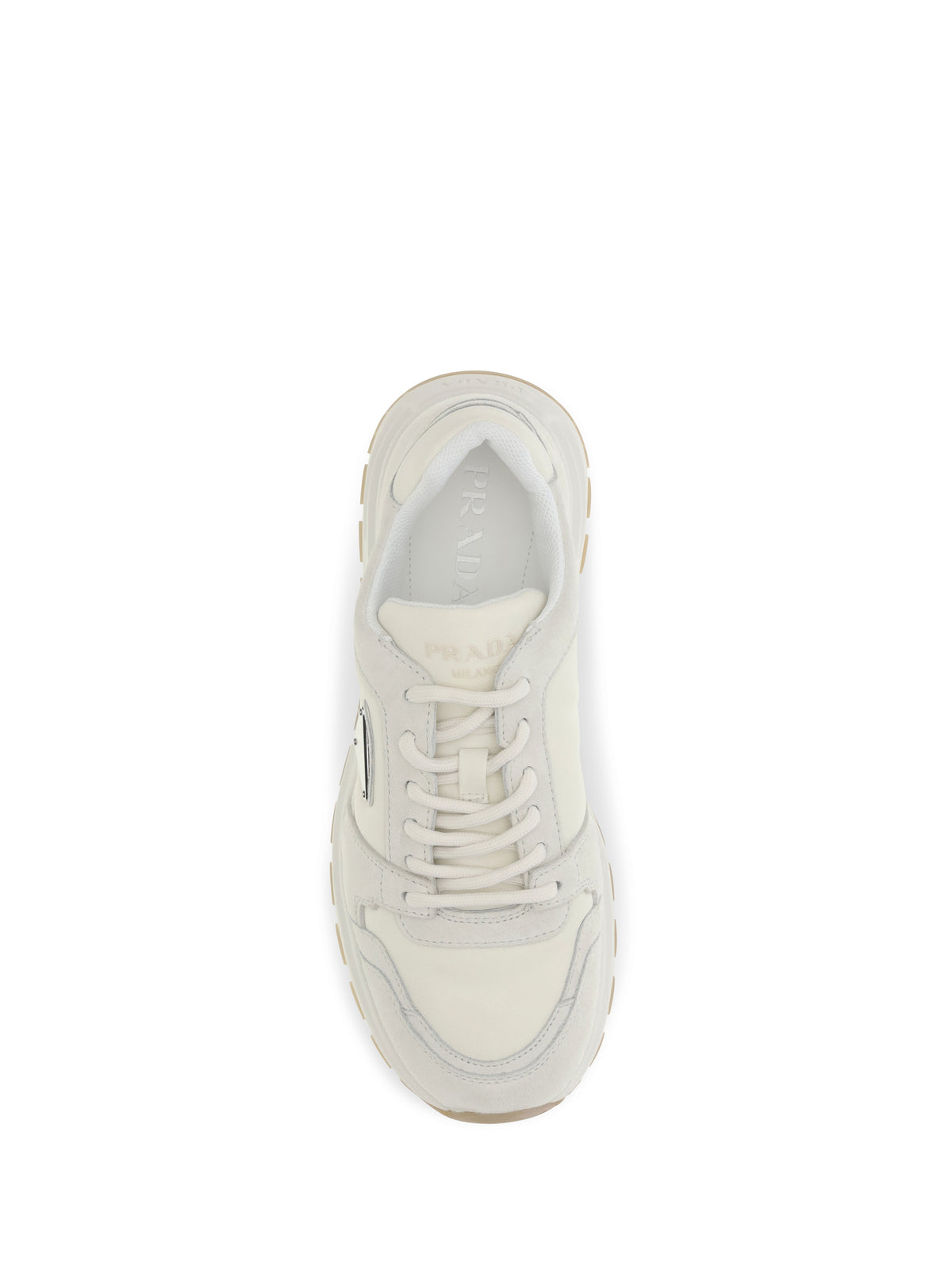 Prada Bicolor canvas and suede Prax Sneakers - Cream