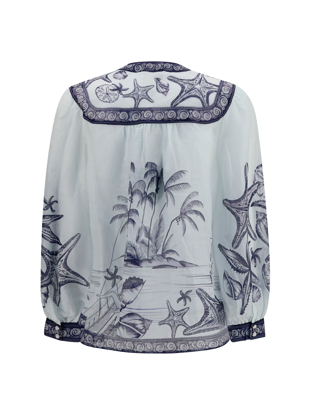 Farm Rio Printed ramie Shirt - Coast Scarf Off-White