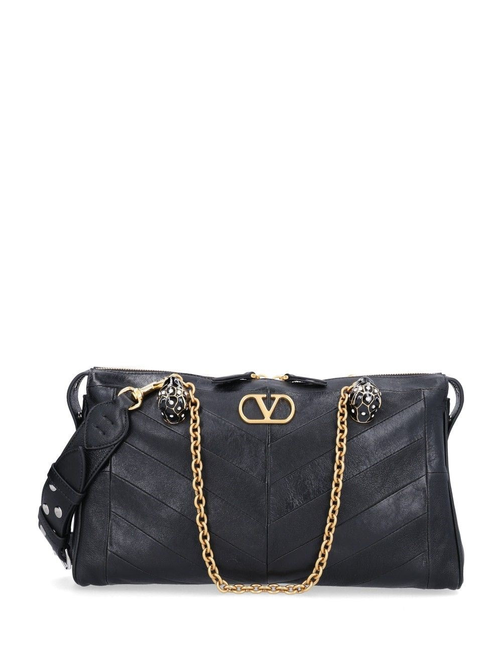 Valentino Garavani "Panthea" Bag In Nappa Leather With Chevron Motif - Black