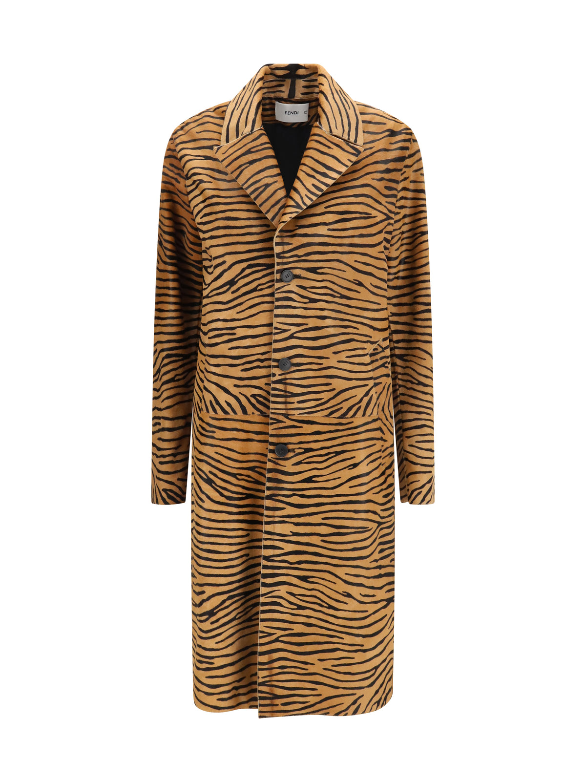 Fendi Tiger print pony effect Leather Coat - Natural