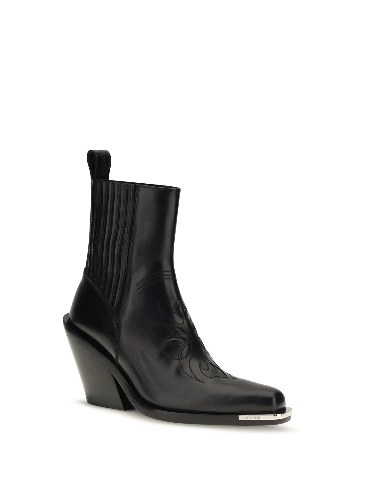 Rabanne Leather cowboy Ankle Boots - Black