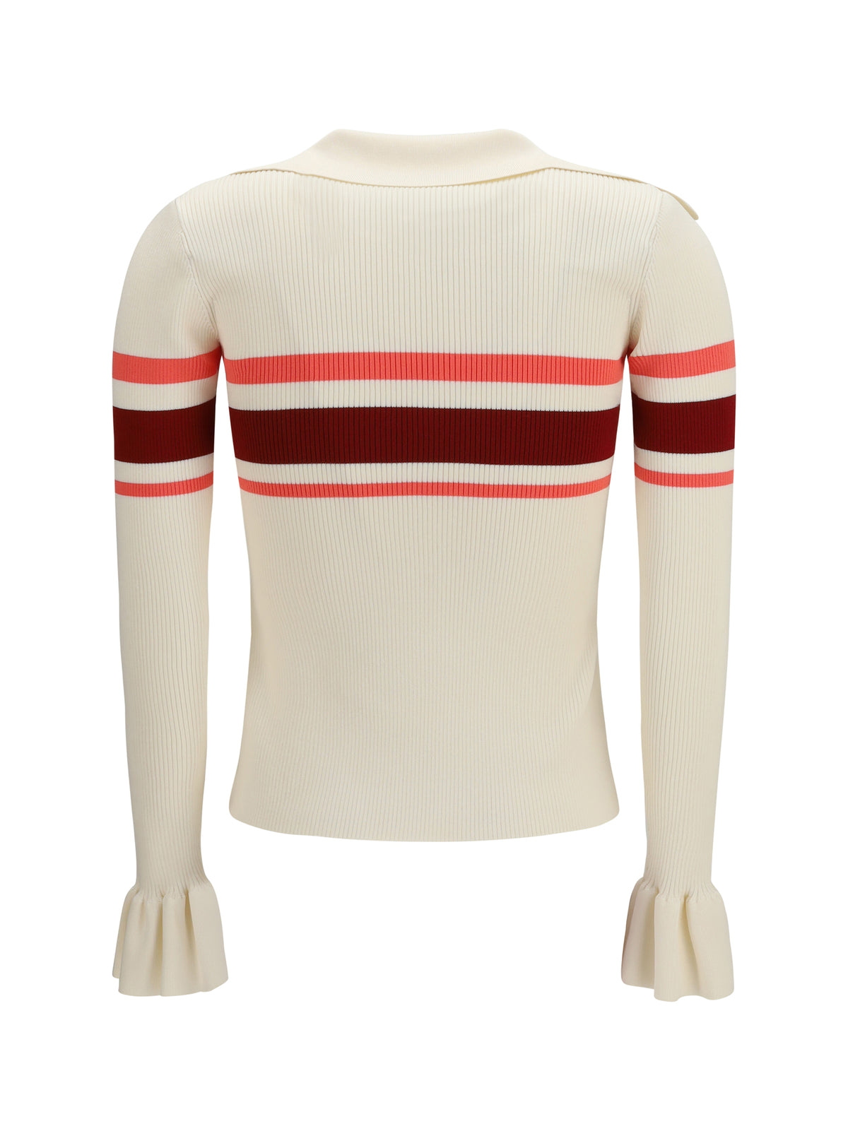 Self-Portrait Striped viscose knit button Top - Cream