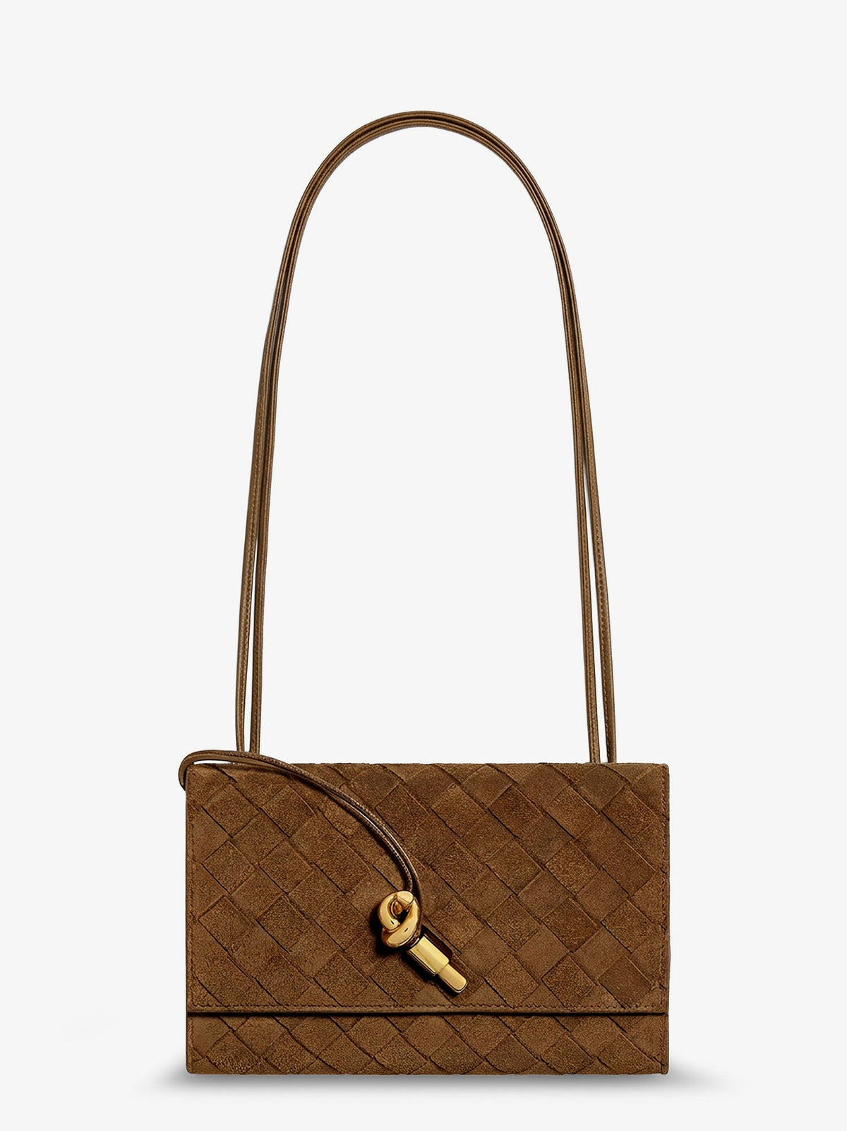 Bottega Veneta Suede crossbody bag with Intrecciato motif - Darkcaramel