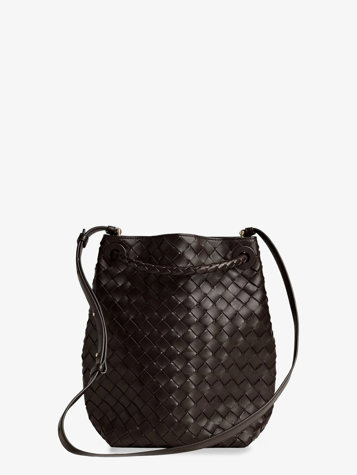 Bottega Veneta Andiamo Bucket leather crossbody bag with Intrecciato Pattern - Fondant-M Brass-Fond