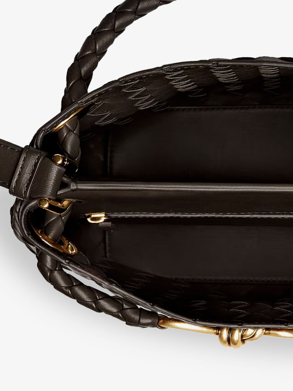 Bottega Veneta Andiamo Bucket leather crossbody bag with Intrecciato Pattern - Fondant-M Brass-Fond