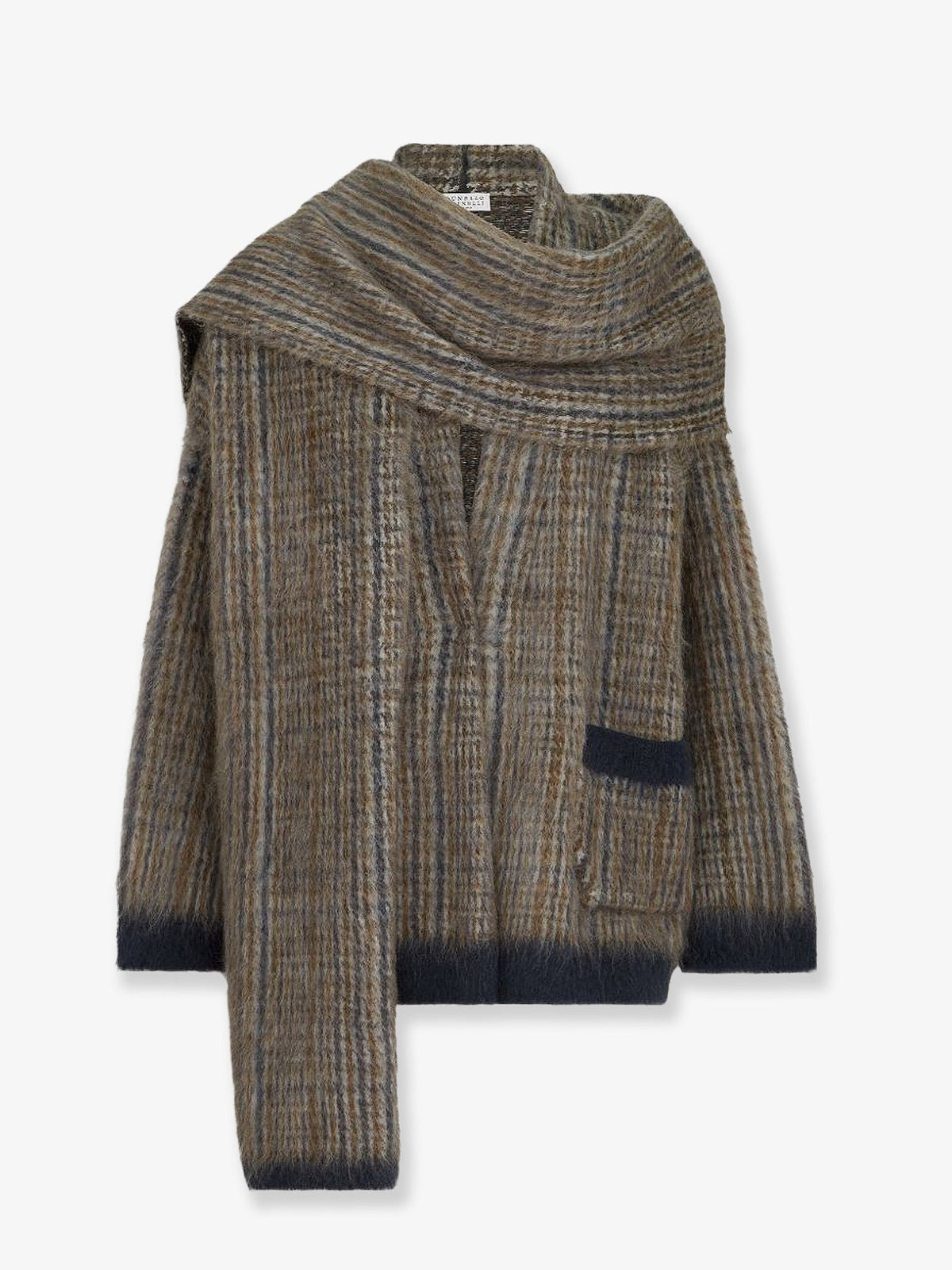 Brunello Cucinelli Mohair, polyamide and wool blend cardigan with an integrated scarf - Grigiochiaro