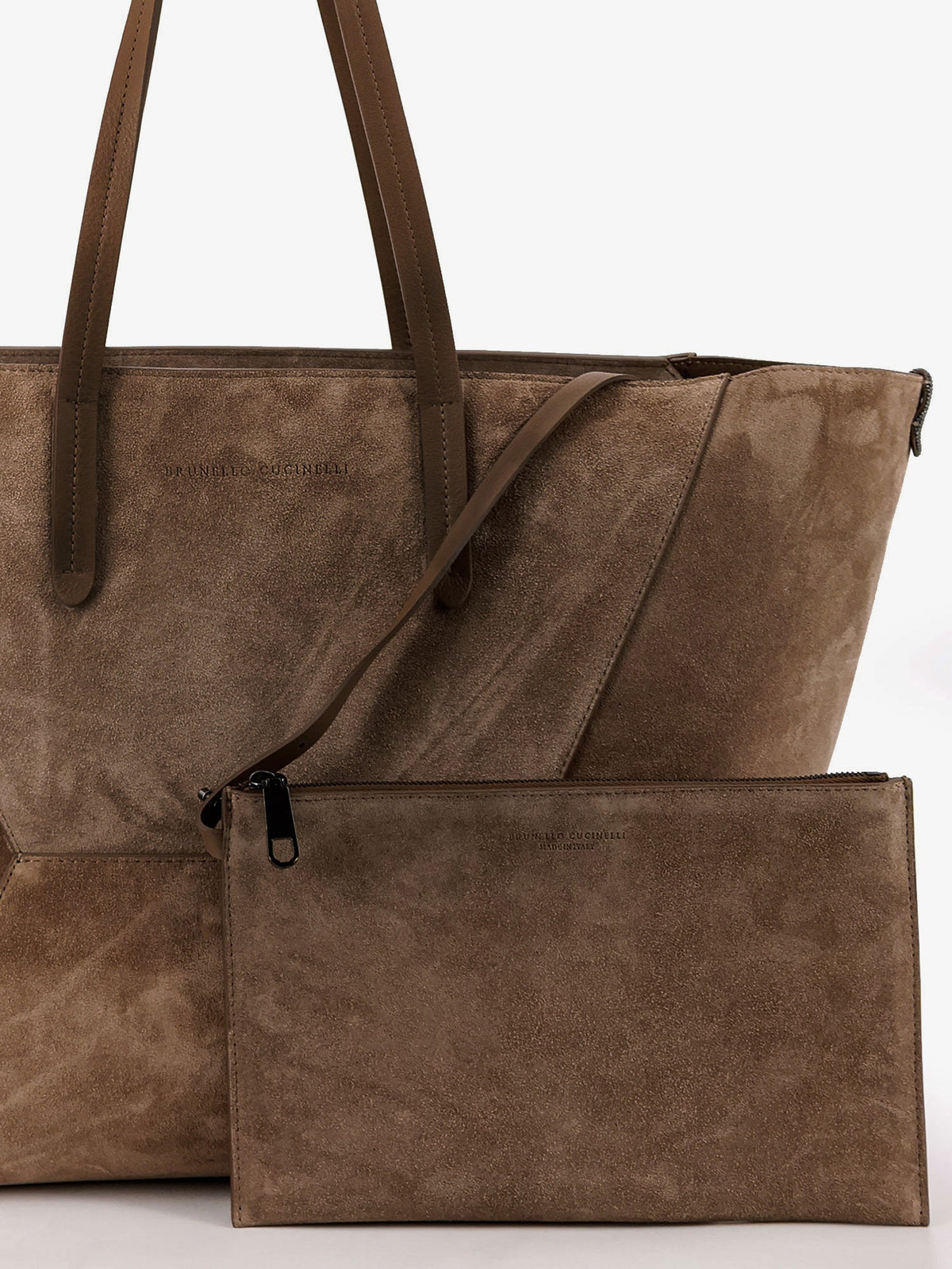 Brunello Cucinelli BC Duo suede shoulder bag with engraved logo - Torba