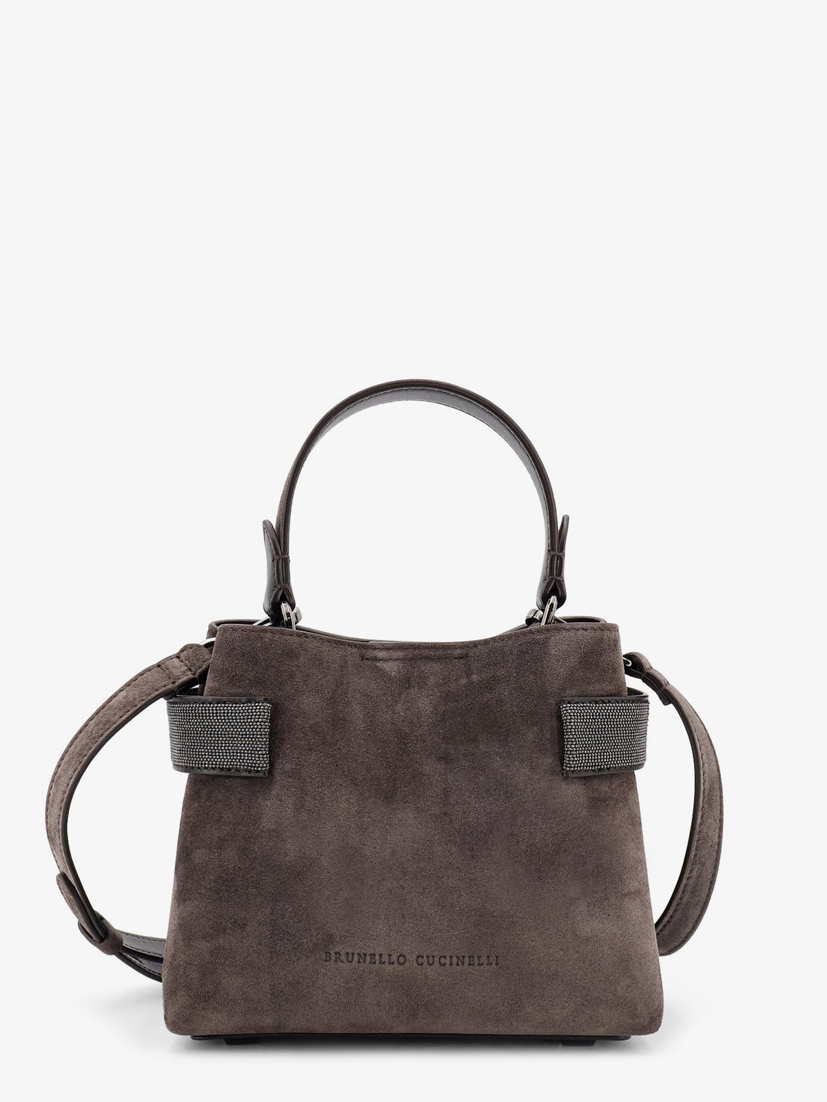 Brunello Cucinelli Suede crossbody bag with Monili detail - Pepe