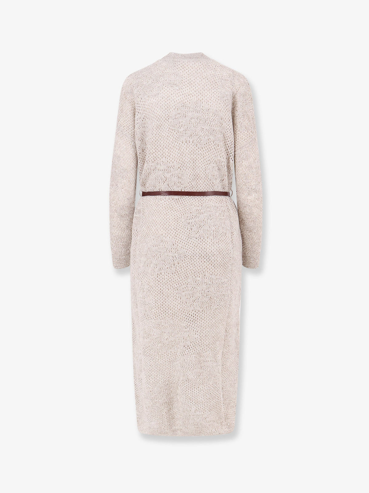 Brunello Cucinelli Mohair and wool blend long dress with all-over dazzling detail - Madreperla