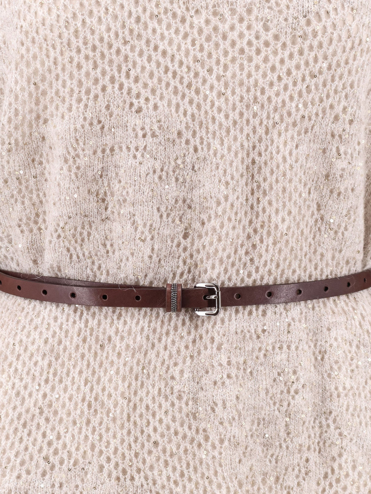 Brunello Cucinelli Mohair and wool blend long dress with all-over dazzling detail - Madreperla