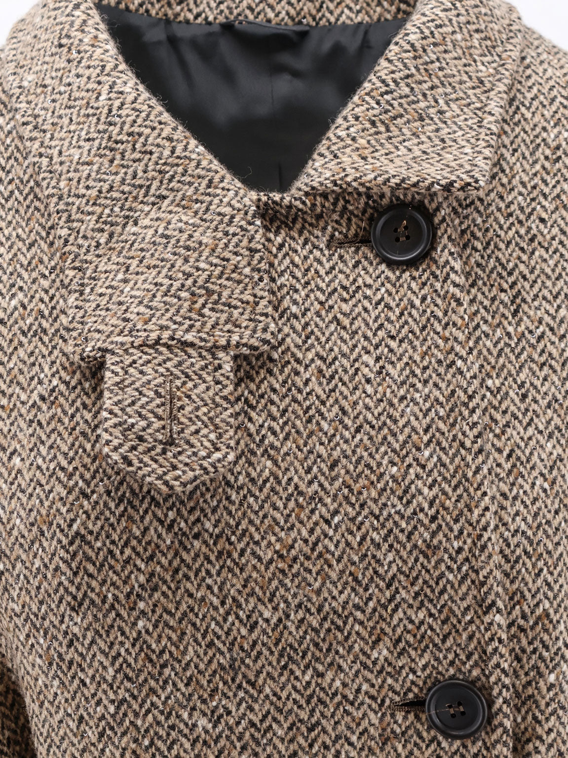 Brunello Cucinelli Herringbone coat with Monili detail - Camel/Nero