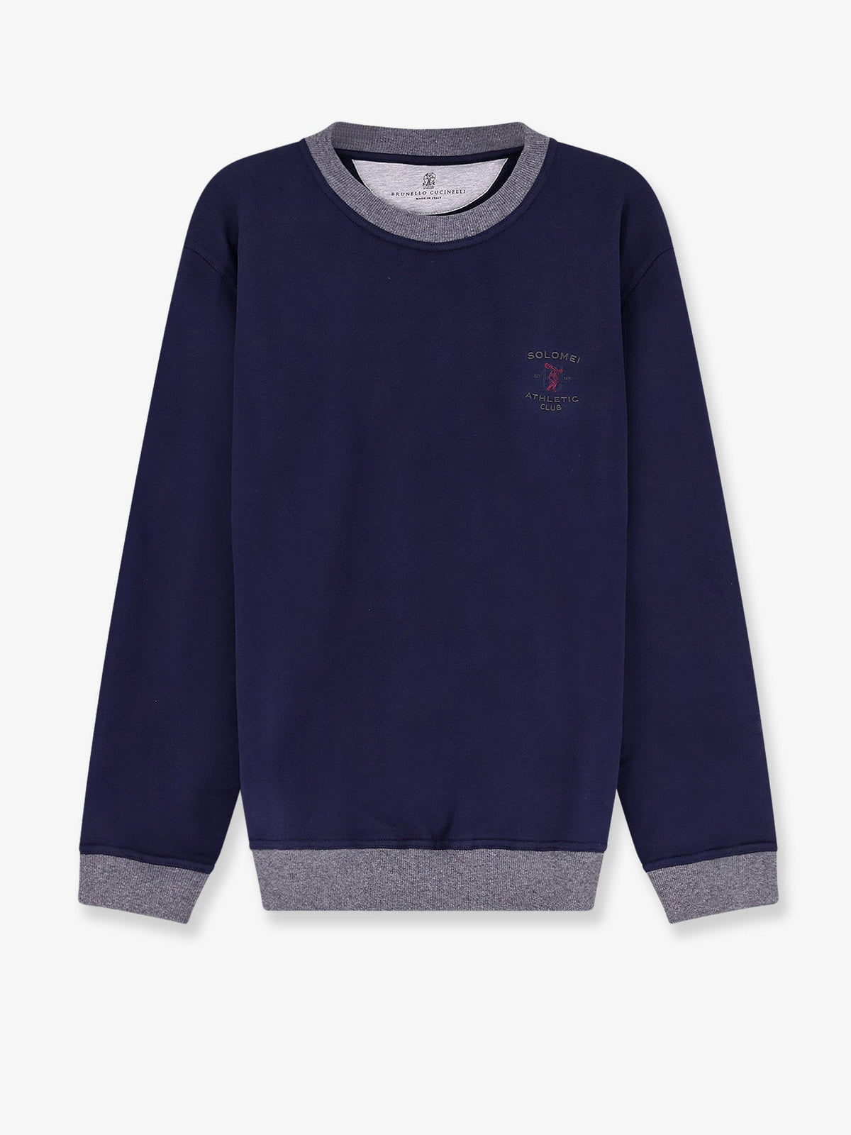 Brunello Cucinelli Cotton sweatshirt with front embroidered logo - Cobaltopiombo